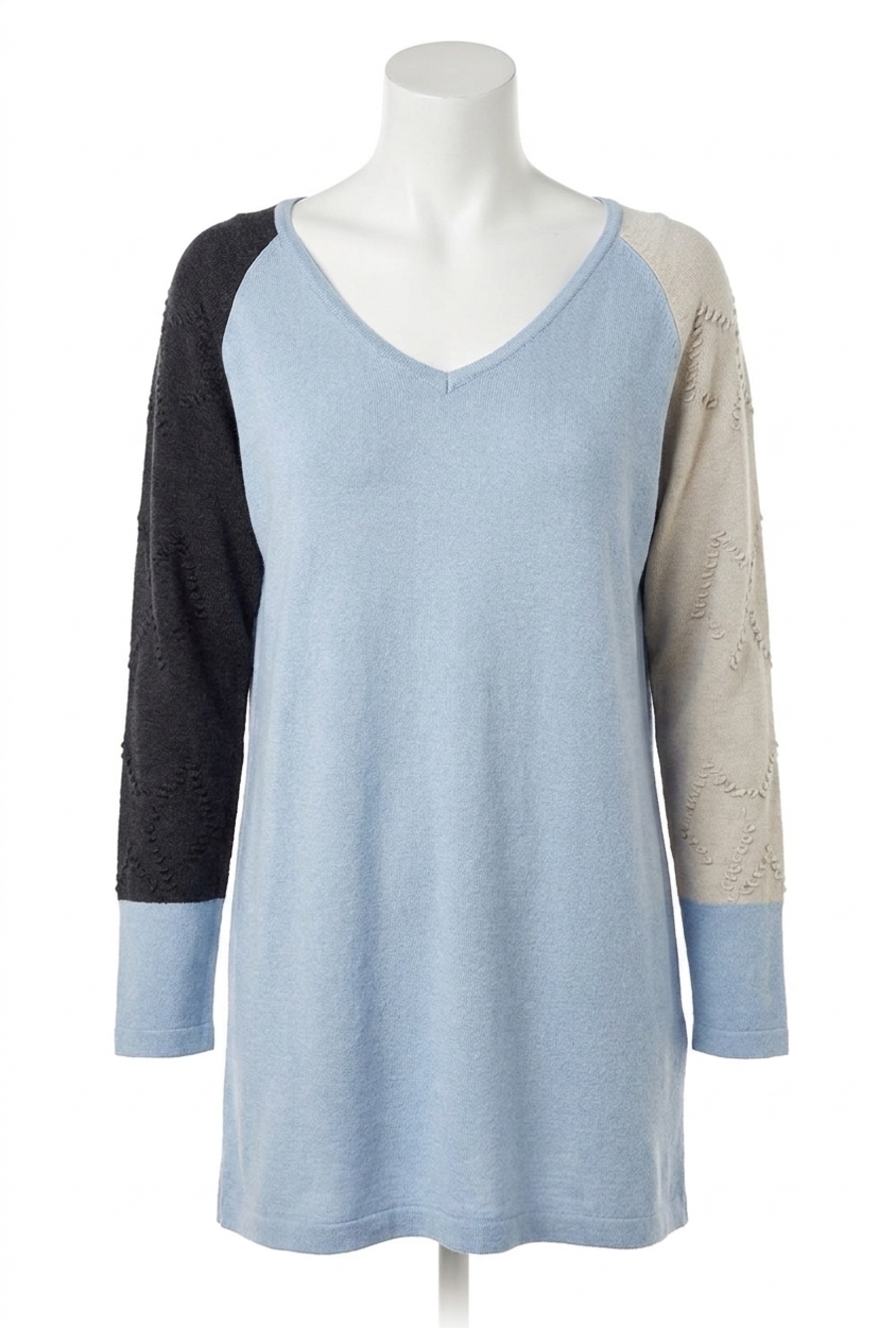NEW ANGEL color block v-neck pullover in ice combo